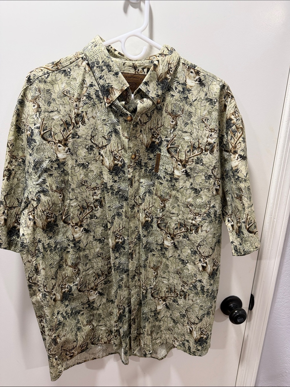 Men's Short-Sleeve Hunting Print Button-Down Shirt - Green